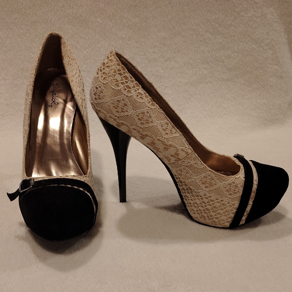 Qupid Cream Lace and Black Heels